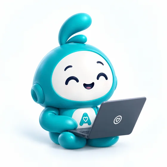 Mascota de Agendoct trabajando con un portátil